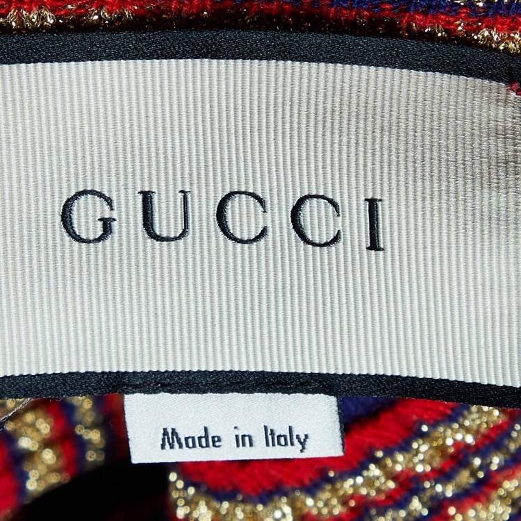 مملوكة مسبقًا Gucci Navy Blue Intarsia Cube Lurex Wool Knit Sweater L