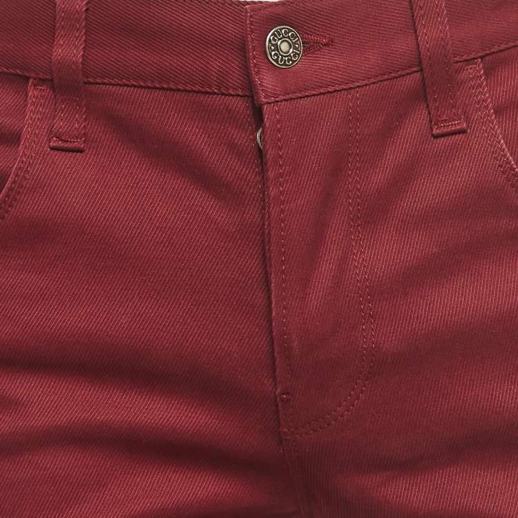 Pre Owned Gucci Burgundy Denim Skinny Fit Jeans Waist 33"