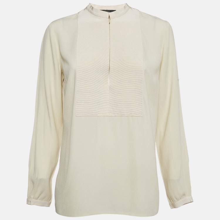 Pre Owned Gucci Beige Crepe Full Sleeves Top M