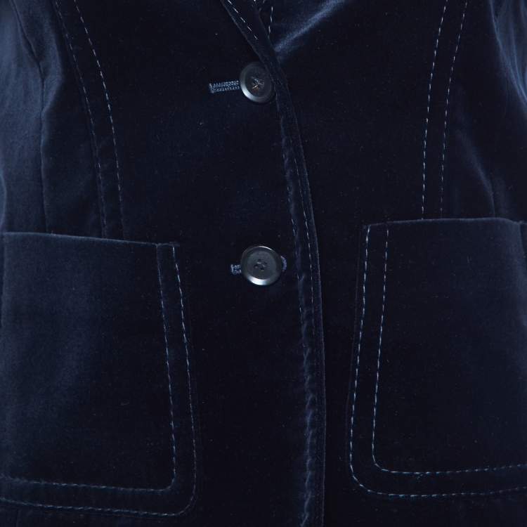 Pre Owned Gucci Navy Blue Velvet Button Front Blazer S