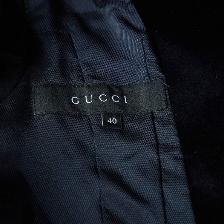 Pre Owned Gucci Navy Blue Velvet Button Front Blazer S