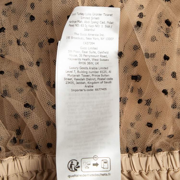 Pre Owned Gucci Beige Dot Embroidered Tulle One Shoulder Maxi Dress M