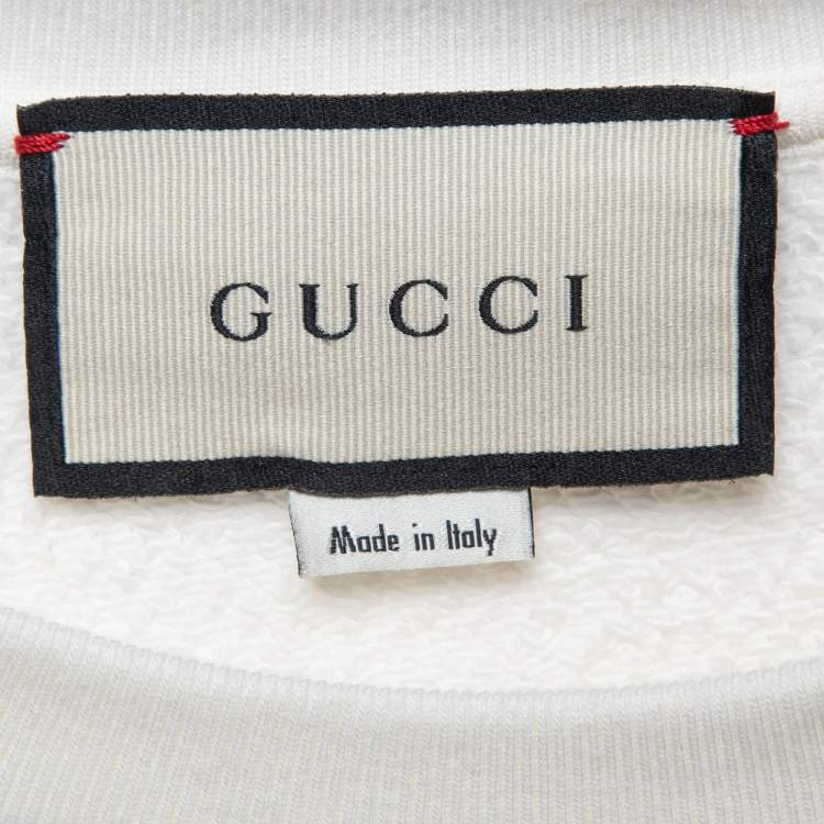 Pre Owned Gucci White Hawaii Glitter Print Cotton Cropped Sweatshirt XS