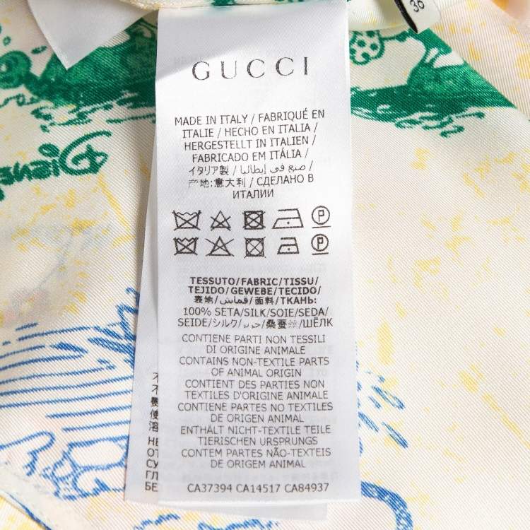 Pre Owned Disney x Gucci Cream Printed Silk Pajama Shirt XS