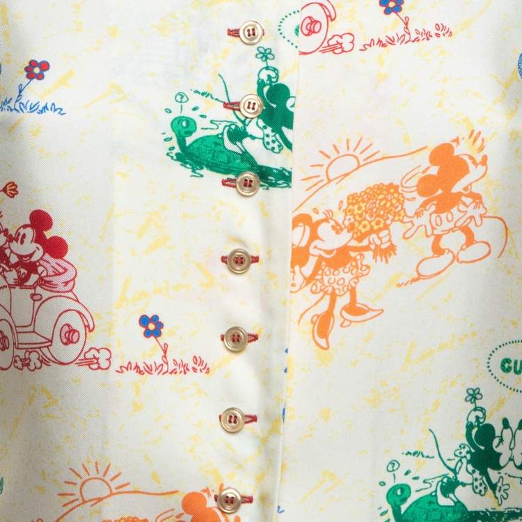 Pre Owned Disney x Gucci Cream Printed Silk Pajama Shirt XS
