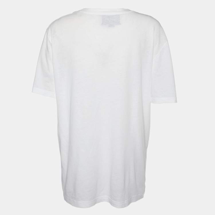 Pre Owned Gucci White L'Aveugle Par Amour Print Cotton Crew Neck T-Shirt L