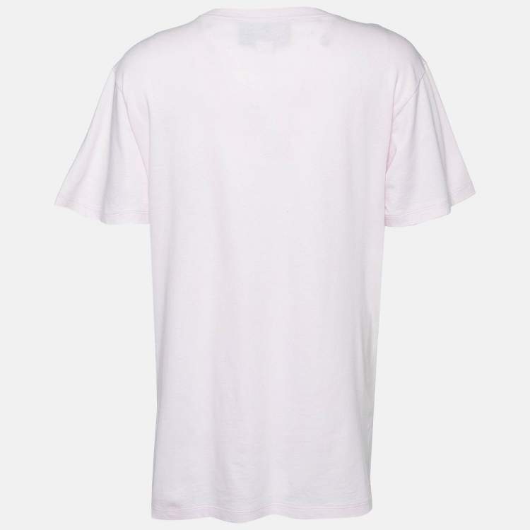 Pre Owned Gucci Pink Frog Logo Print Cotton Crew Neck T-Shirt S