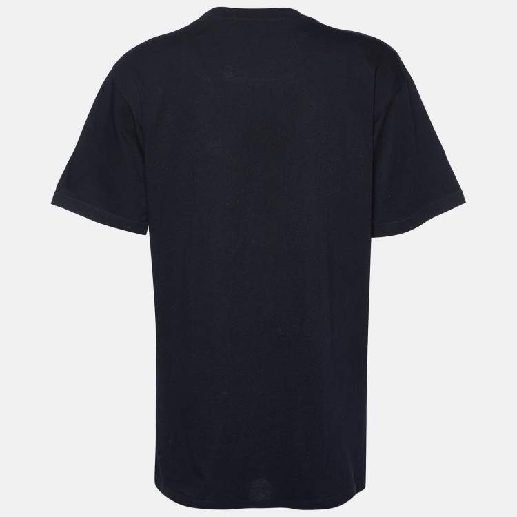 Pre Owned Gucci Black Equilibrium Embroidered Cotton Crew Neck T-Shirt M