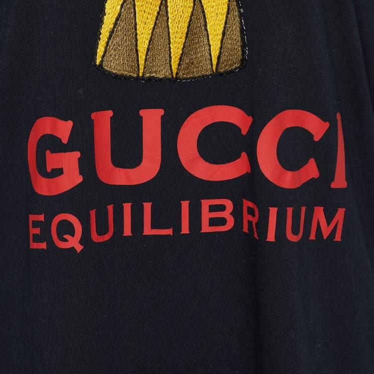 Pre Owned Gucci Black Equilibrium Embroidered Cotton Crew Neck T-Shirt M