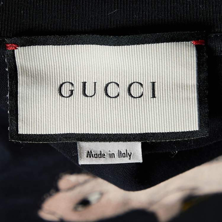 Pre Owned Gucci Black Equilibrium Embroidered Cotton Crew Neck T-Shirt M