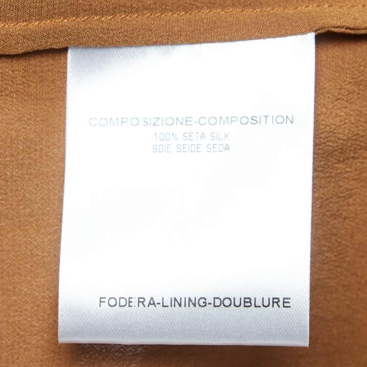 Pre Owned Gucci Brown Silk Neck Tie-Up Shirt M