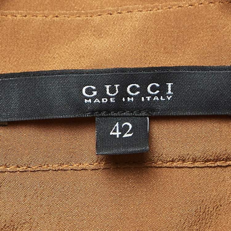 Pre Owned Gucci Brown Silk Neck Tie-Up Shirt M