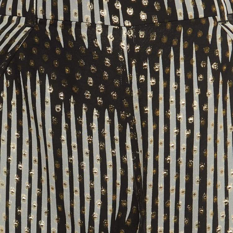 Pre Owned Gucci Black & White Silk Brocade Tie Up Pants S