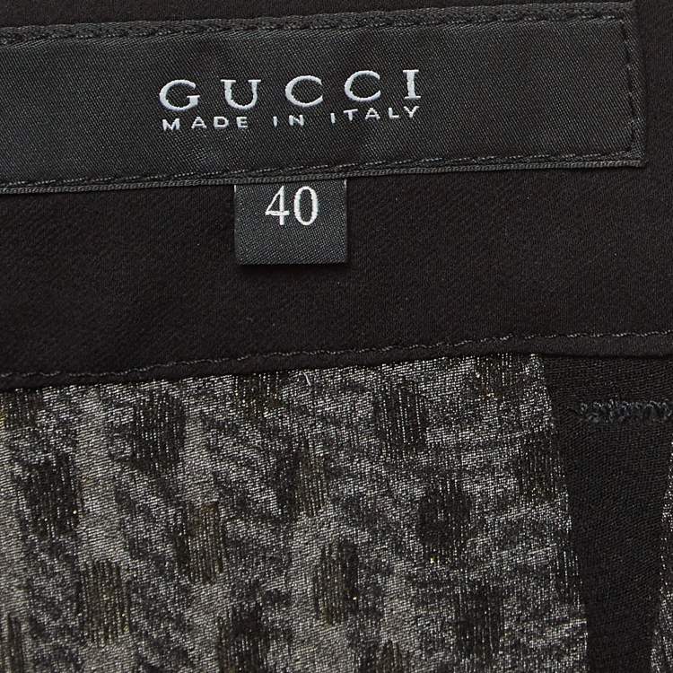 Pre Owned Gucci Black & White Silk Brocade Tie Up Pants S