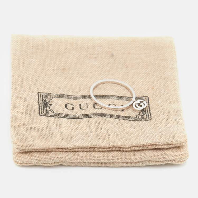 Pre Owned Gucci GG Running 18k White Gold Charm Ring Size 56