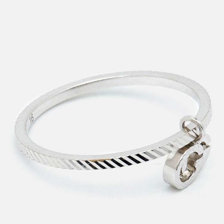 Pre Owned Gucci GG Running 18k White Gold Charm Ring Size 56