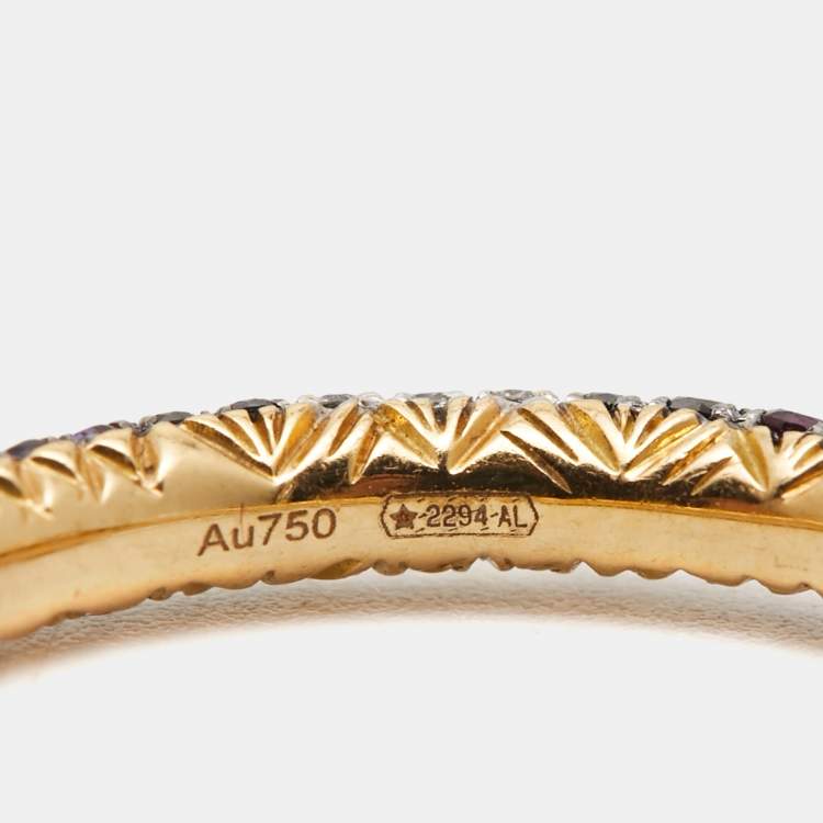 Pre Owned Gucci Ouroboros Multi Gemstone 18k Yellow Gold Ring Size 52