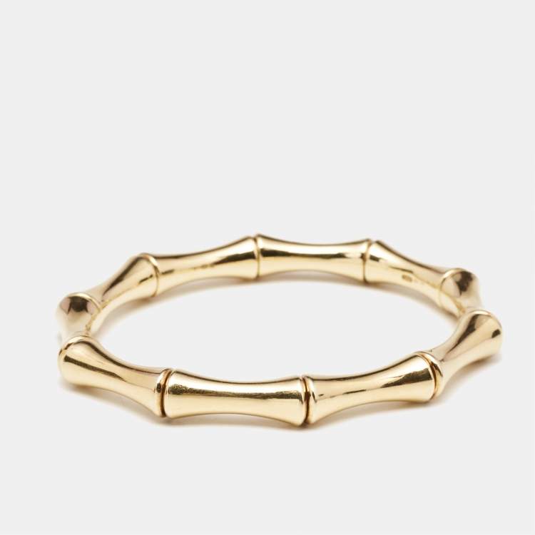 Pre Owned Gucci Bamboo 18k Yellow Gold Strechable Bangle Bracelet 17