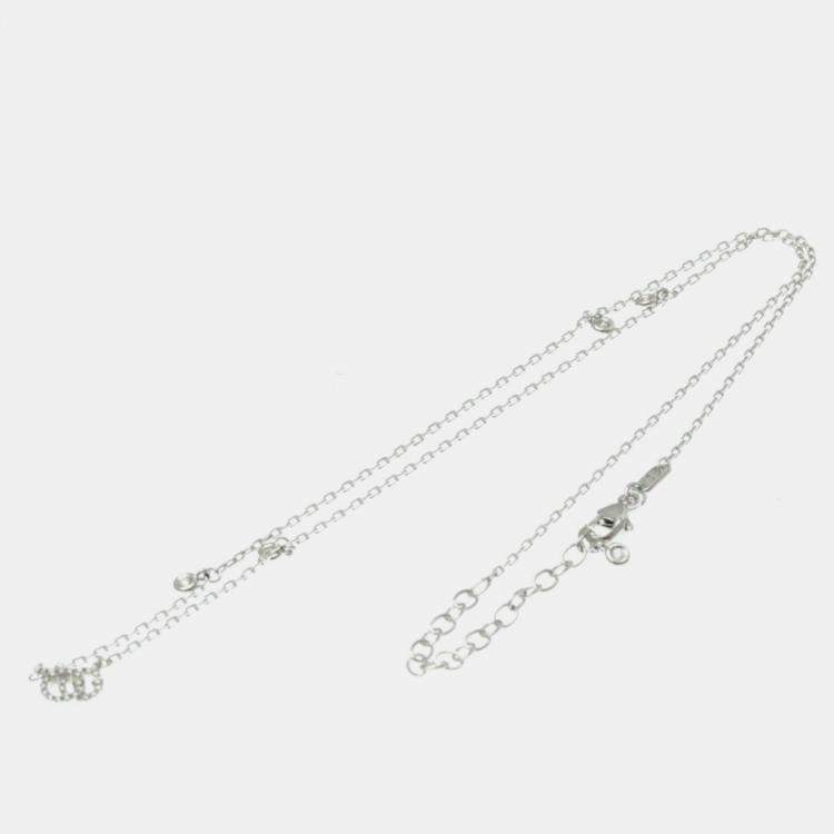 Pre Owned Gucci Silver 18K White Gold Diamond GG Running Diamond Necklace