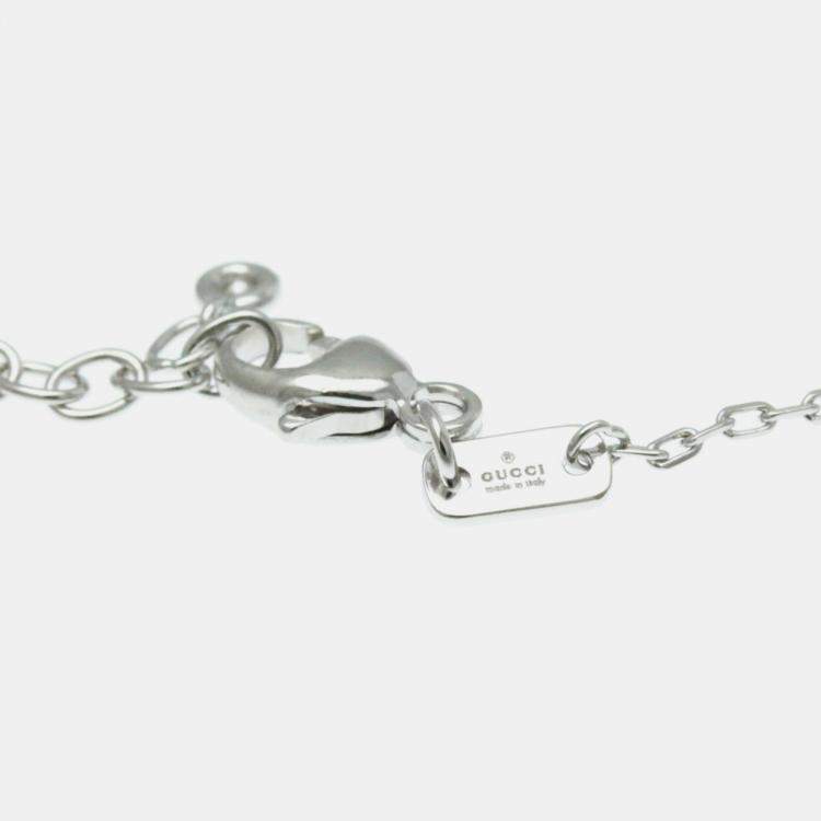 Pre Owned Gucci Silver 18K White Gold Diamond GG Running Diamond Necklace