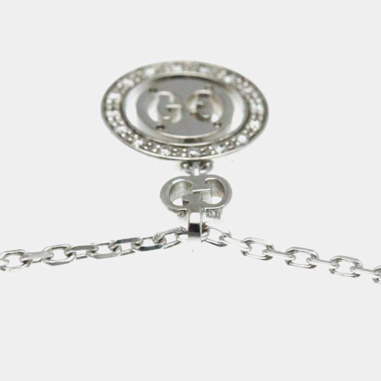 Pre Owned Gucci 18K White Gold and Diamond Icon Toile Pendant Necklace