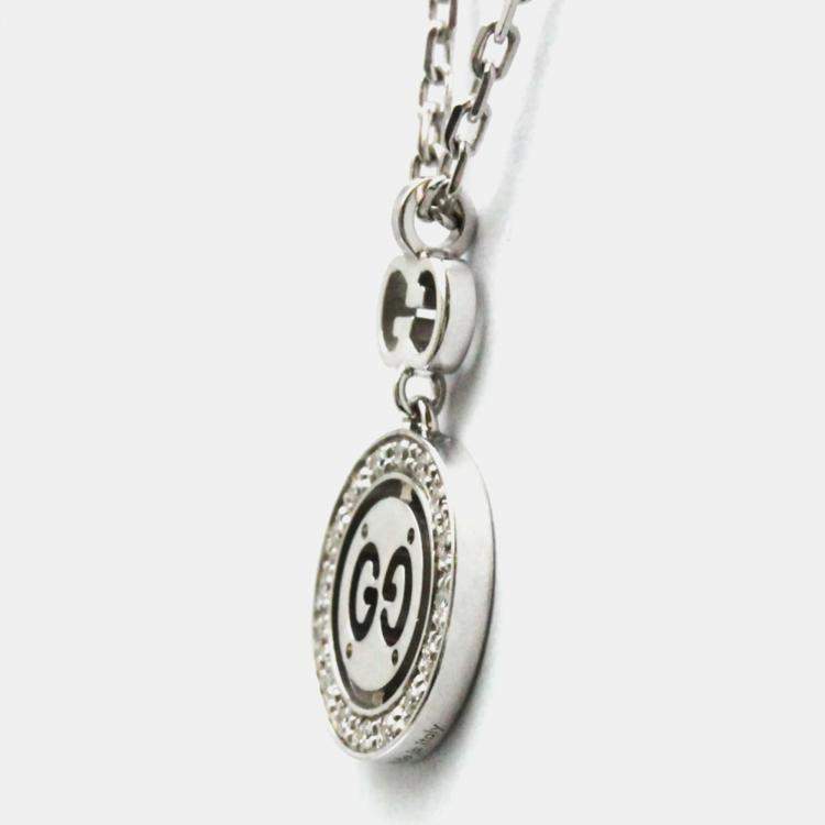 Pre Owned Gucci 18K White Gold and Diamond Icon Toile Pendant Necklace