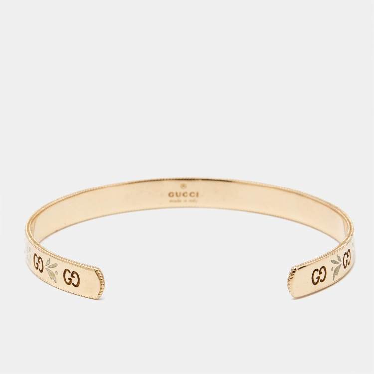 Pre Owned Gucci GG Icon Blossom Enamel 18k Rose Gold Cuff Bracelet 18