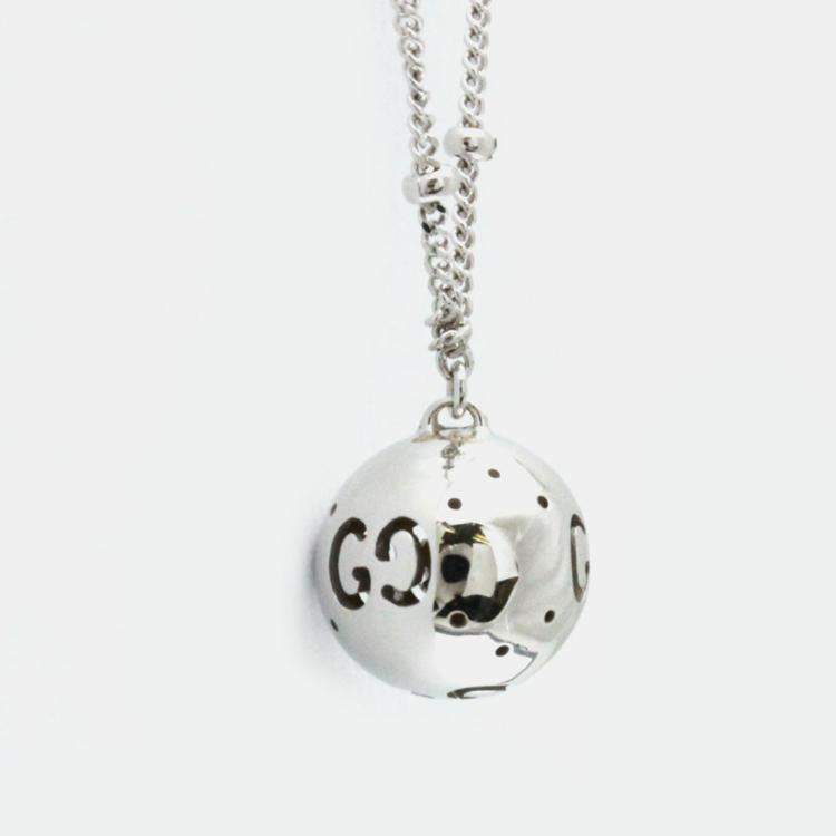 Pre Owned Gucci 18K White Gold Icon Ball Pendant Necklace