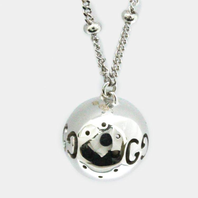 Pre Owned Gucci 18K White Gold Icon Ball Pendant Necklace