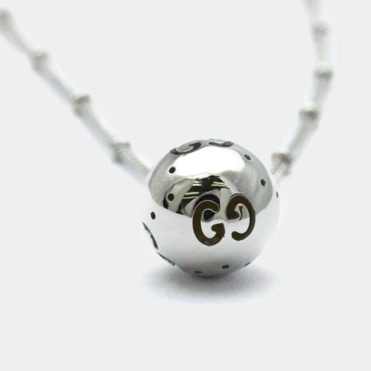 Pre Owned Gucci 18K White Gold Icon Ball Pendant Necklace