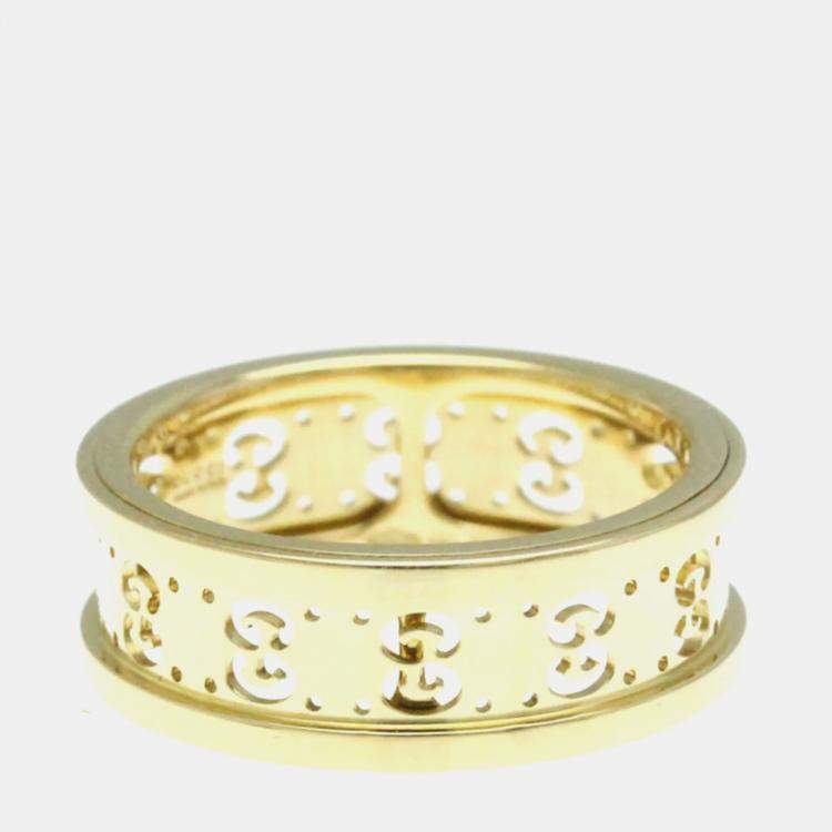 Pre Owned Gucci Icon Toile Ring Yellow Gold 18K Band Ring
