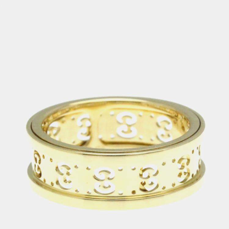 Pre Owned Gucci Icon Toile Ring Yellow Gold 18K Band Ring