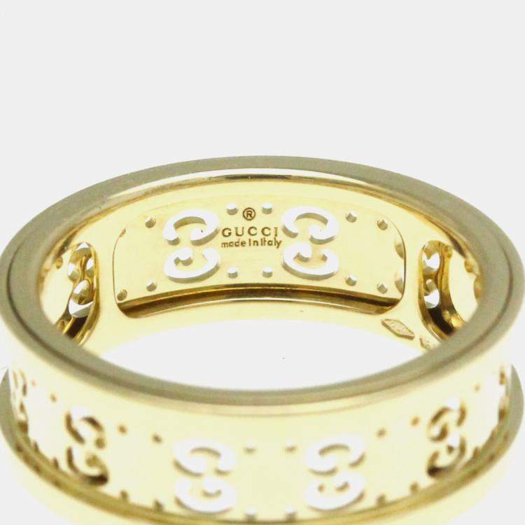 Pre Owned Gucci Icon Toile Ring Yellow Gold 18K Band Ring