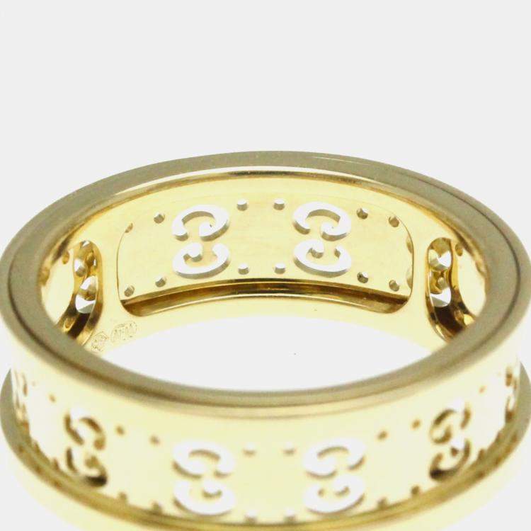Pre Owned Gucci Icon Toile Ring Yellow Gold 18K Band Ring
