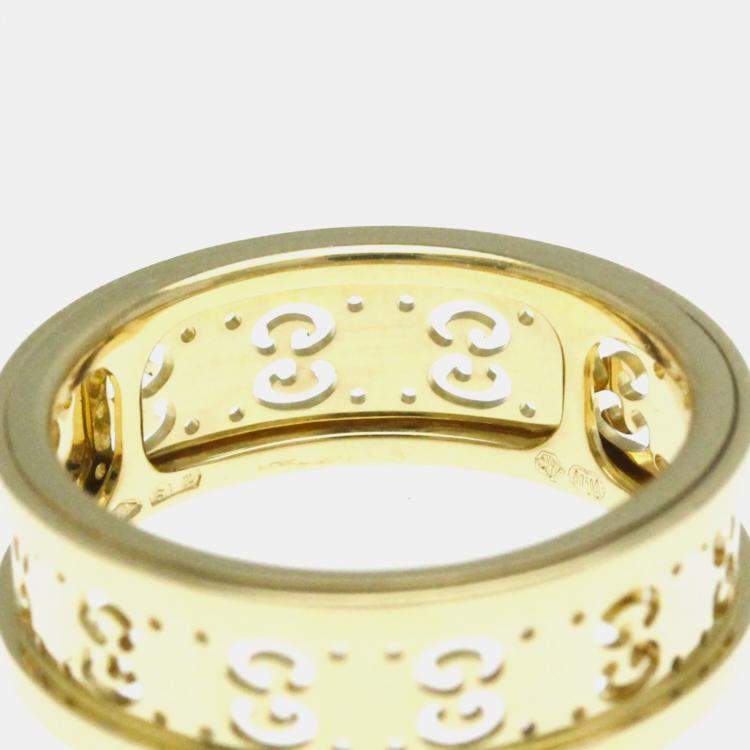 Pre Owned Gucci Icon Toile Ring Yellow Gold 18K Band Ring
