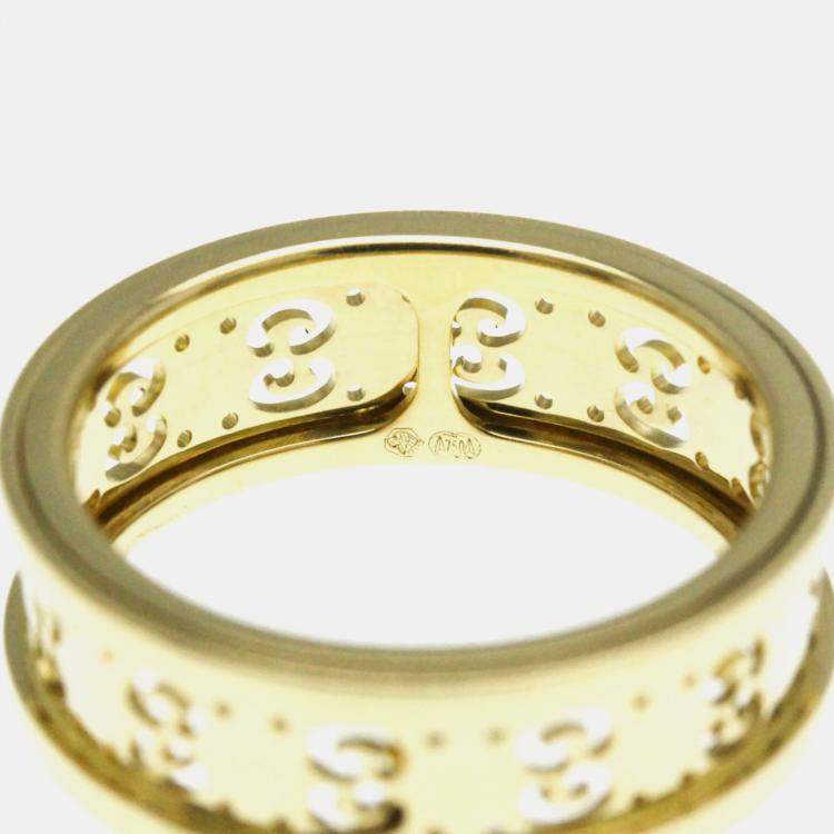 Pre Owned Gucci Icon Toile Ring Yellow Gold 18K Band Ring