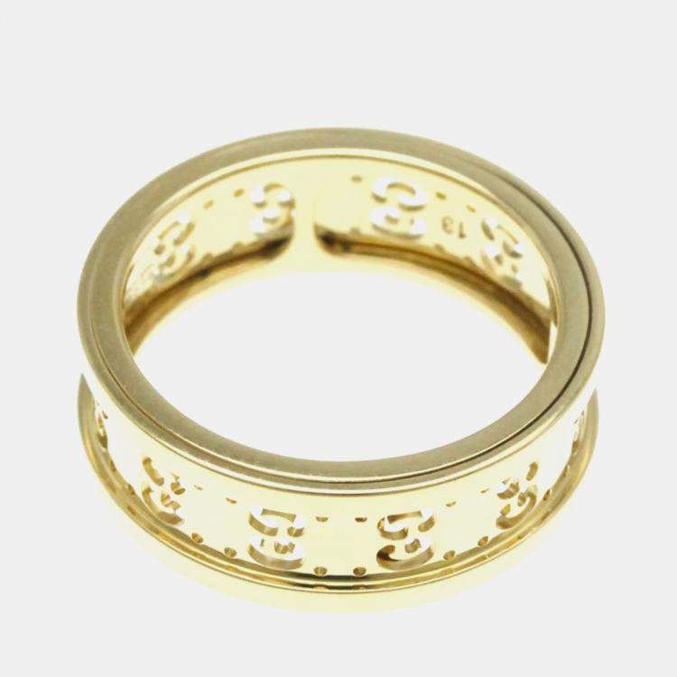 Pre Owned Gucci Icon Toile Ring Yellow Gold 18K Band Ring
