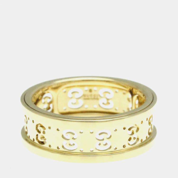 Pre Owned Gucci Icon Toile Ring Yellow Gold 18K Band Ring