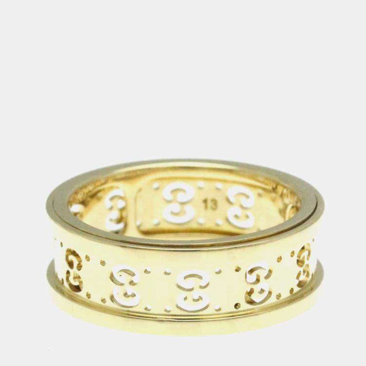Pre Owned Gucci Icon Toile Ring Yellow Gold 18K Band Ring