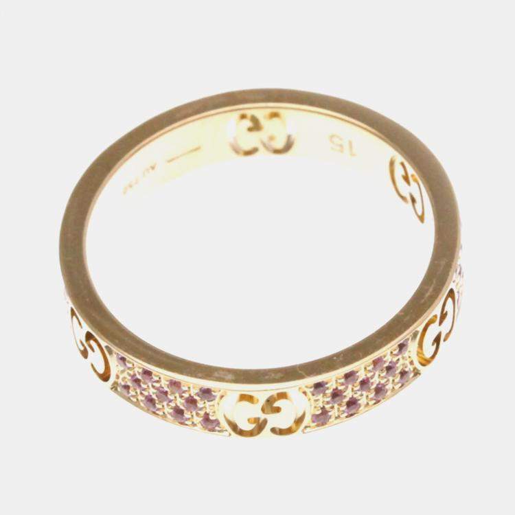 Pre Owned Gucci Icon Stardust Pink Gold Sapphire Band Ring EU 55