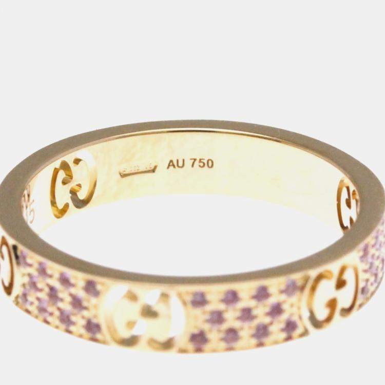 Pre Owned Gucci Icon Stardust Pink Gold Sapphire Band Ring EU 55