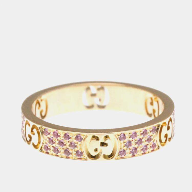 Pre Owned Gucci Icon Stardust Pink Gold Sapphire Band Ring EU 55