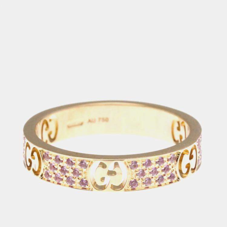 Pre Owned Gucci Icon Stardust Pink Gold Sapphire Band Ring EU 55