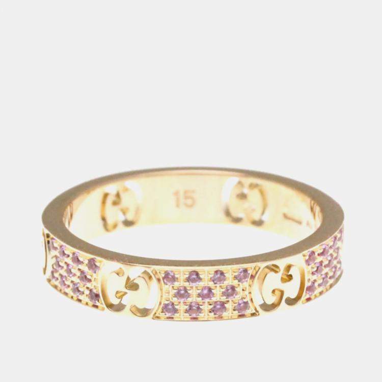 Pre Owned Gucci Icon Stardust Pink Gold Sapphire Band Ring EU 55