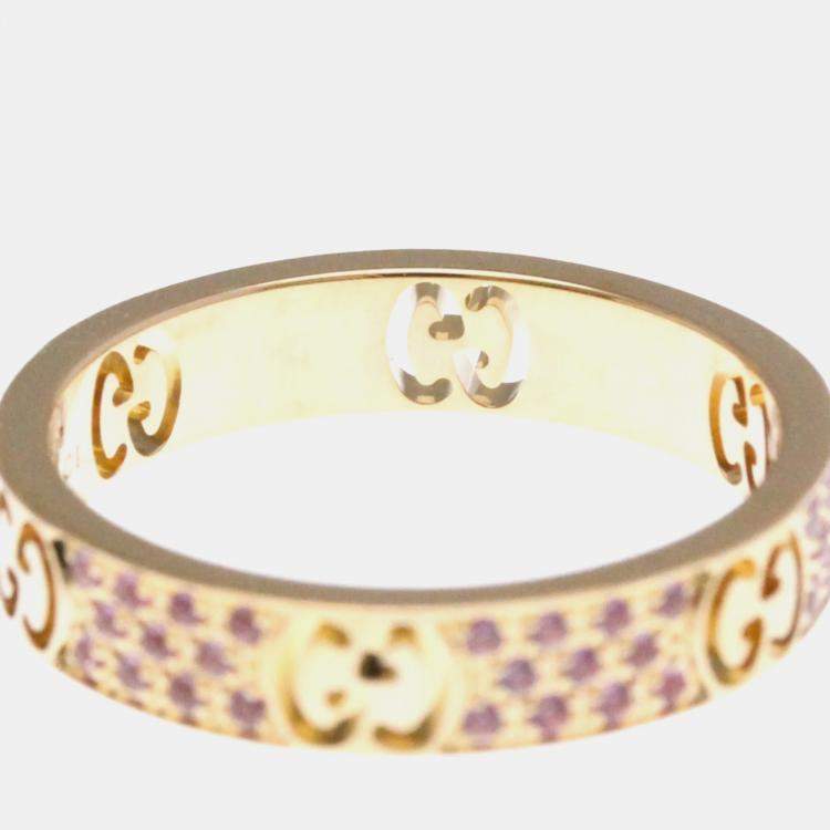 Pre Owned Gucci Icon Stardust Pink Gold Sapphire Band Ring EU 55