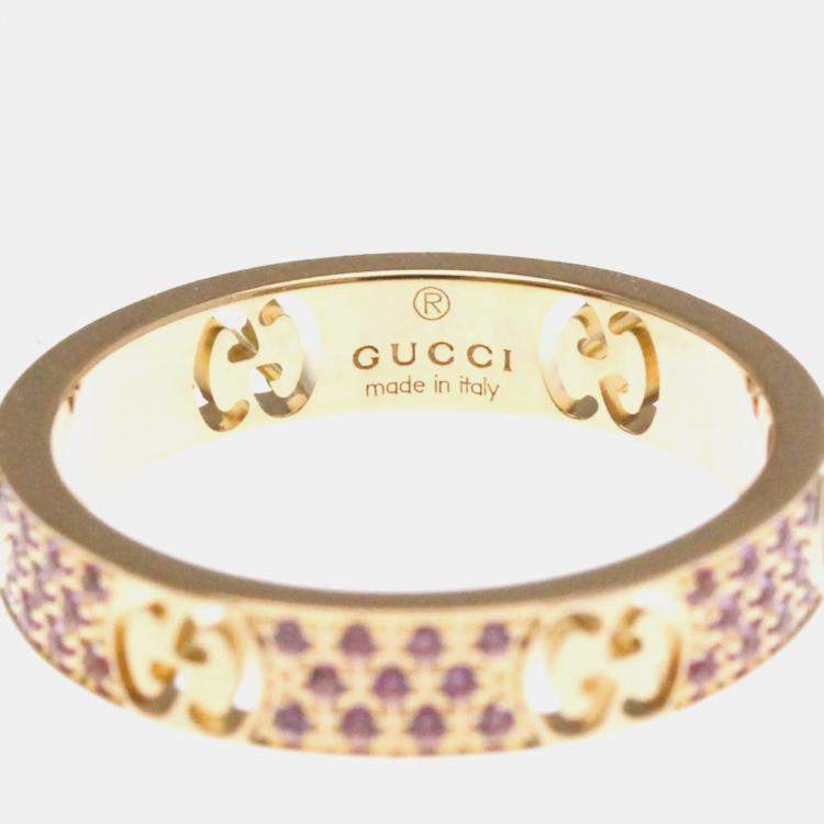 Pre Owned Gucci Icon Stardust Pink Gold Sapphire Band Ring EU 55