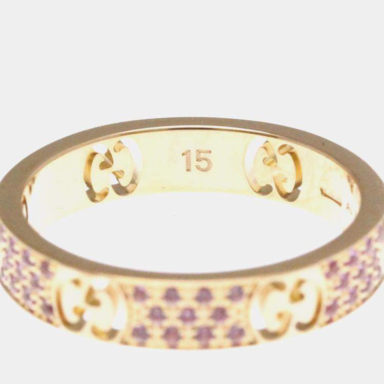 Pre Owned Gucci Icon Stardust Pink Gold Sapphire Band Ring EU 55