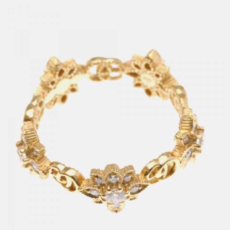 Pre Owned Gucci Flora Ring Diamond Pink Gold 18K Fashion Diamond Band Ring Pink Gold