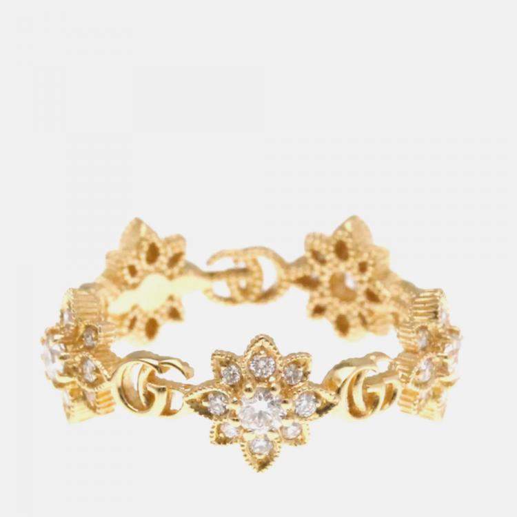 Pre Owned Gucci Flora Ring Diamond Pink Gold 18K Fashion Diamond Band Ring Pink Gold