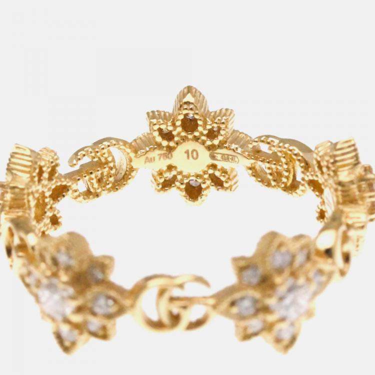 Pre Owned Gucci Flora Ring Diamond Pink Gold 18K Fashion Diamond Band Ring Pink Gold